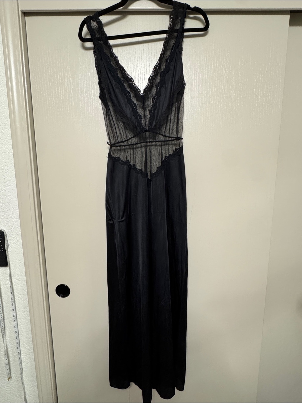 Vintage Black Lace-Trim Long Slip Nightgown - Women Intimates